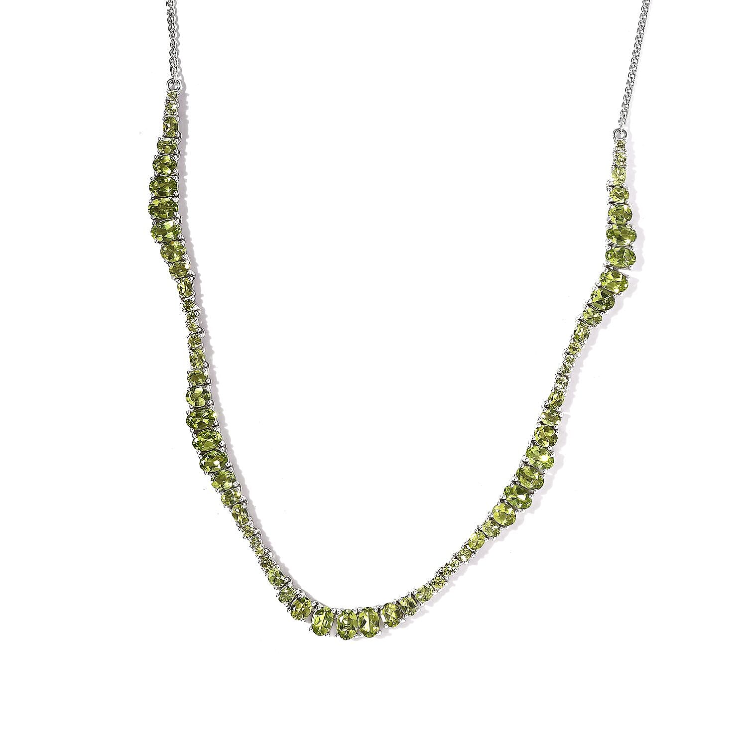 AMERICAN Natural Arizona Peridot Fancy Necklace 18 Inches in Platinum Over Sterling Silver 15.55 Grams 16.30 ctw