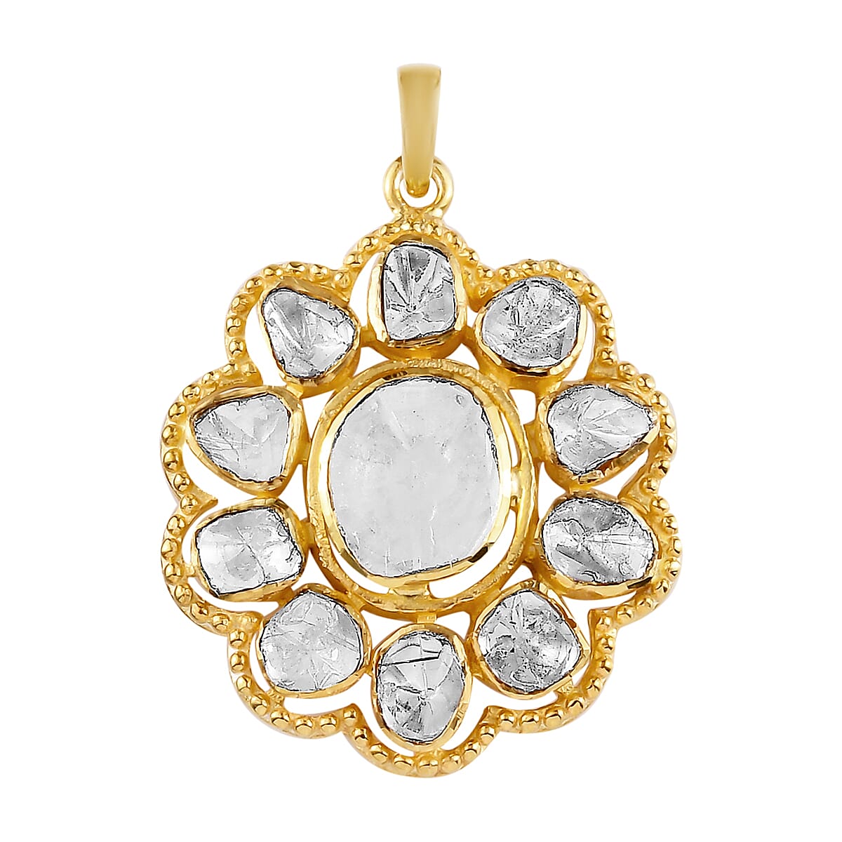 Artisan Crafted Polki Diamond Cocktail Pendant in Platinum Over Sterling Silver 1.50 ctw (1)