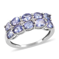 Tanzanite, Natural White Zircon Half Eternity Band Ring in Platinum Over Sterling Silver (Size 10.0) 1.50 ctw