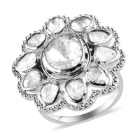 Artisan Crafted Polki Diamond Cocktail Ring in Platinum Over Sterling Silver 1.50 ctw