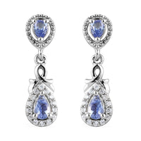 Tanzanite and Natural White Zircon Earrings in Platinum Over Sterling Silver 1.00 ctw