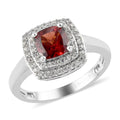 Mozambique Garnet and Natural White Zircon Double Halo Ring in Platinum Over Sterling Silver 1.75 ctw - Sticky add to cart bar