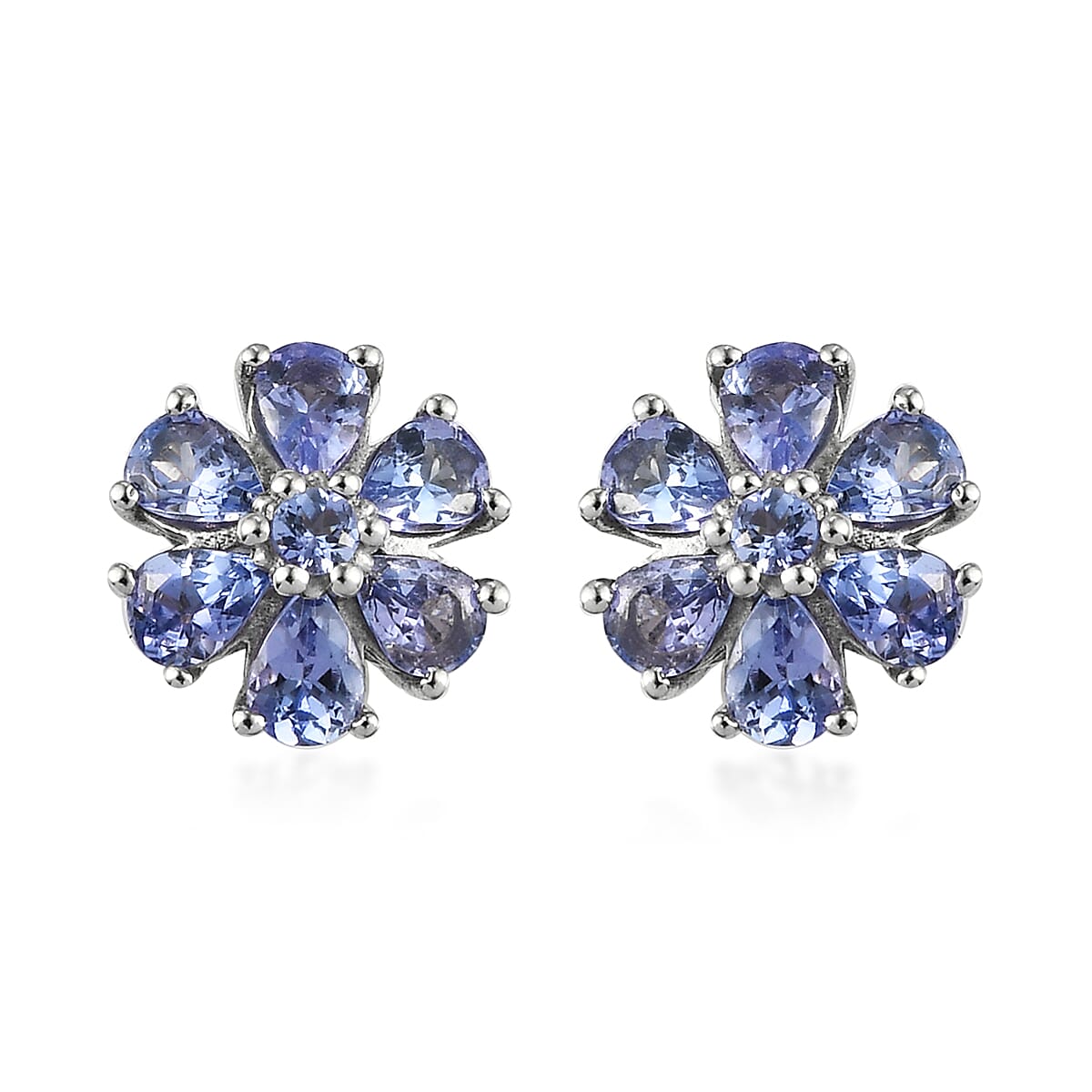 Tanzanite Flower Stud Earrings in Platinum Over Sterling Silver 1.40 ctw