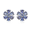 Tanzanite Flower Stud Earrings in Platinum Over Sterling Silver 1.40 ctw - Sticky add to cart bar