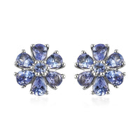 Tanzanite Flower Stud Earrings in Platinum Over Sterling Silver 1.40 ctw