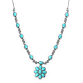 AMERICAN Natural Sleeping Beauty Turquoise Station Necklace 18 Inches in Platinum Over Sterling Silver 15.80 Grams 7.15 ctw - Sticky add to cart bar