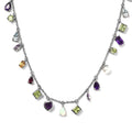 Multi Gemstone Mixed Shape and Gemstones Station Necklace 18-20 Inches in Platinum Over Sterling Silver 11.35 ctw - Sticky add to cart bar