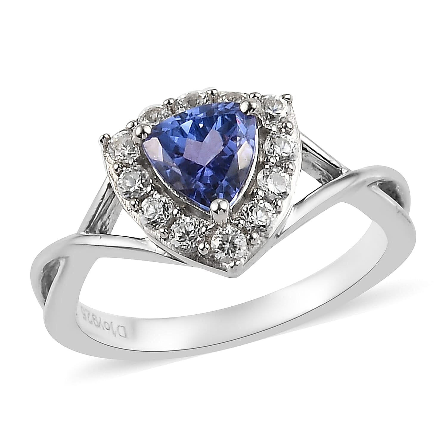 Tanzanite and Natural White Zircon Ring in Platinum Over Sterling Silver (Size 5.0) 1.00 ctw