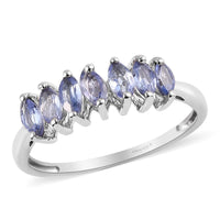 Tanzanite 7 Stone Ring in Platinum Over Sterling Silver (Size 10.0) 0.60 ctw