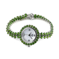 EON 1962 Natural Russian Diopside Swiss Movement Bracelet Watch in Platinum Over Sterling Silver (7.25 in) 20.50 Grams 21.65 ctw