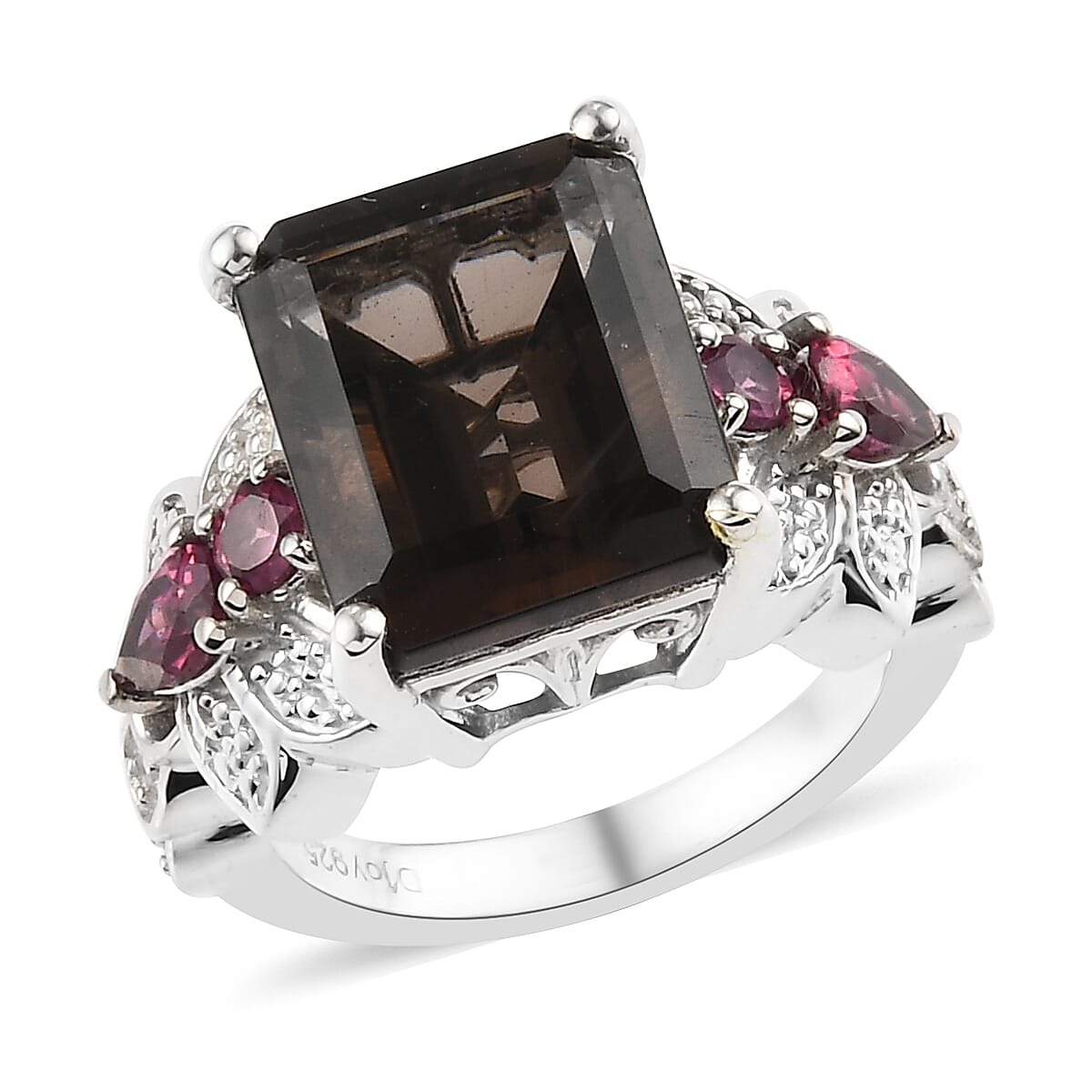 Columbianite and Multi Gemstone Ring in Platinum Over Sterling Silver (Size 5.0) 6.00 ctw (1)