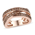 DOORBUSTER Natural Champagne Diamond Multi Shank Band Ring in Rhodium and Vermeil RG Over Sterling Silver 0.50 ctw - Sticky add to cart bar
