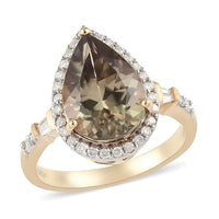 LUXORO 14K Yellow Gold Premium Turkizite and Diamond G-H I2 Halo Ring  3.60 Grams 4.50 ctw