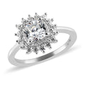 LUSTRO STELLA Platinum Over Sterling Silver Sunburst Ring (Size 6.0) Made with Zirconia (Cush 6x6 mm) from Swarovski 2.70 ctw - Sticky add to cart bar