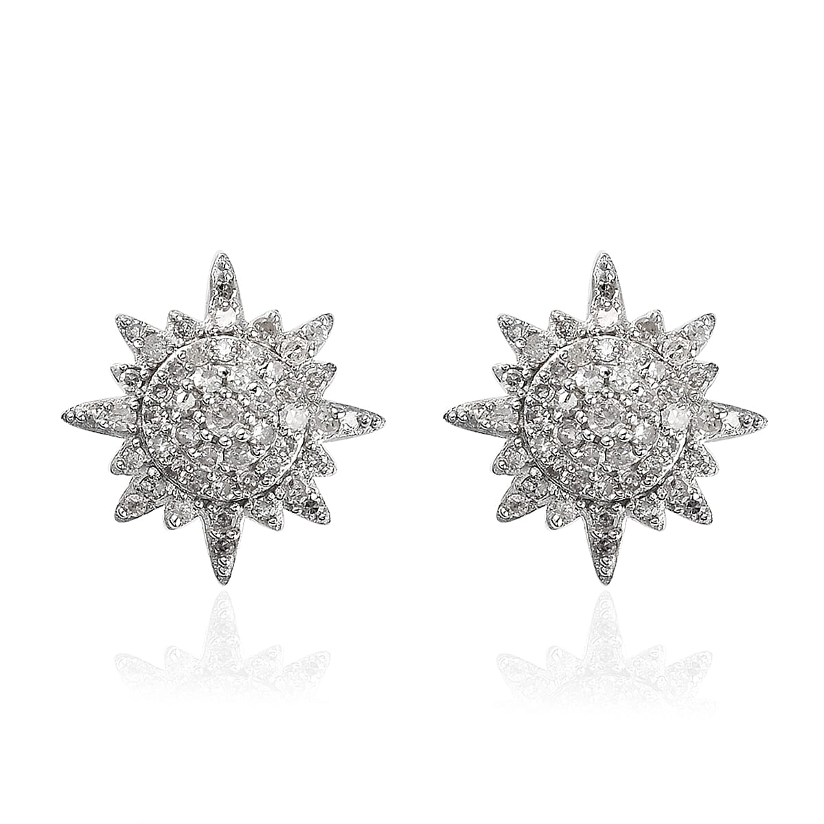 Diamond Cluster Earrings in Platinum Over Sterling Silver 0.50 ctw