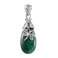 African Malachite and Peridot Dragonfly Pendant in Platinum Over Copper 24.40 ctw