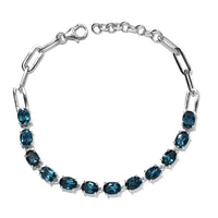 London Blue Topaz Tennis Bracelet in Platinum Over Sterling Silver (7.25 In) 8.40 Grams 11.20 ctw