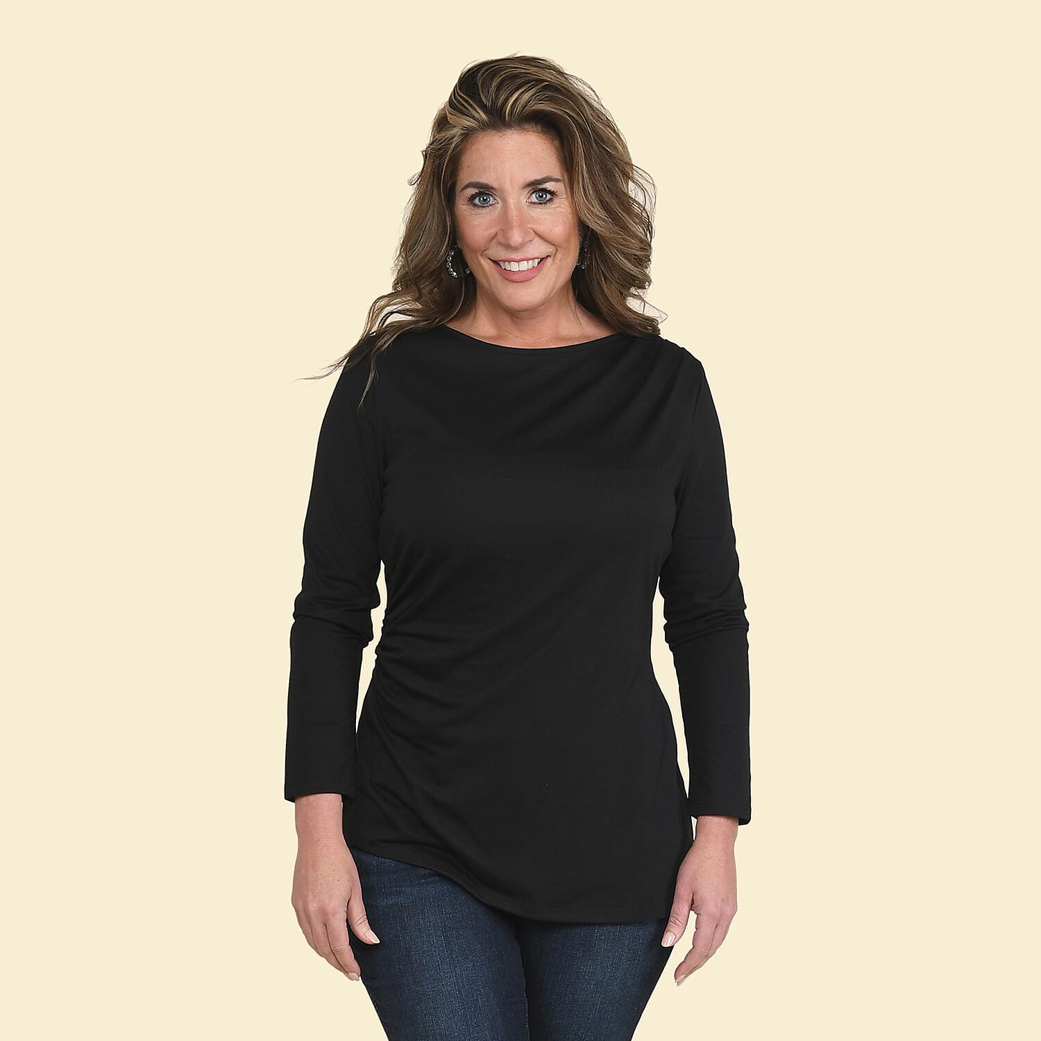 TAMSY Black Long Sleeve Drape Top - Large