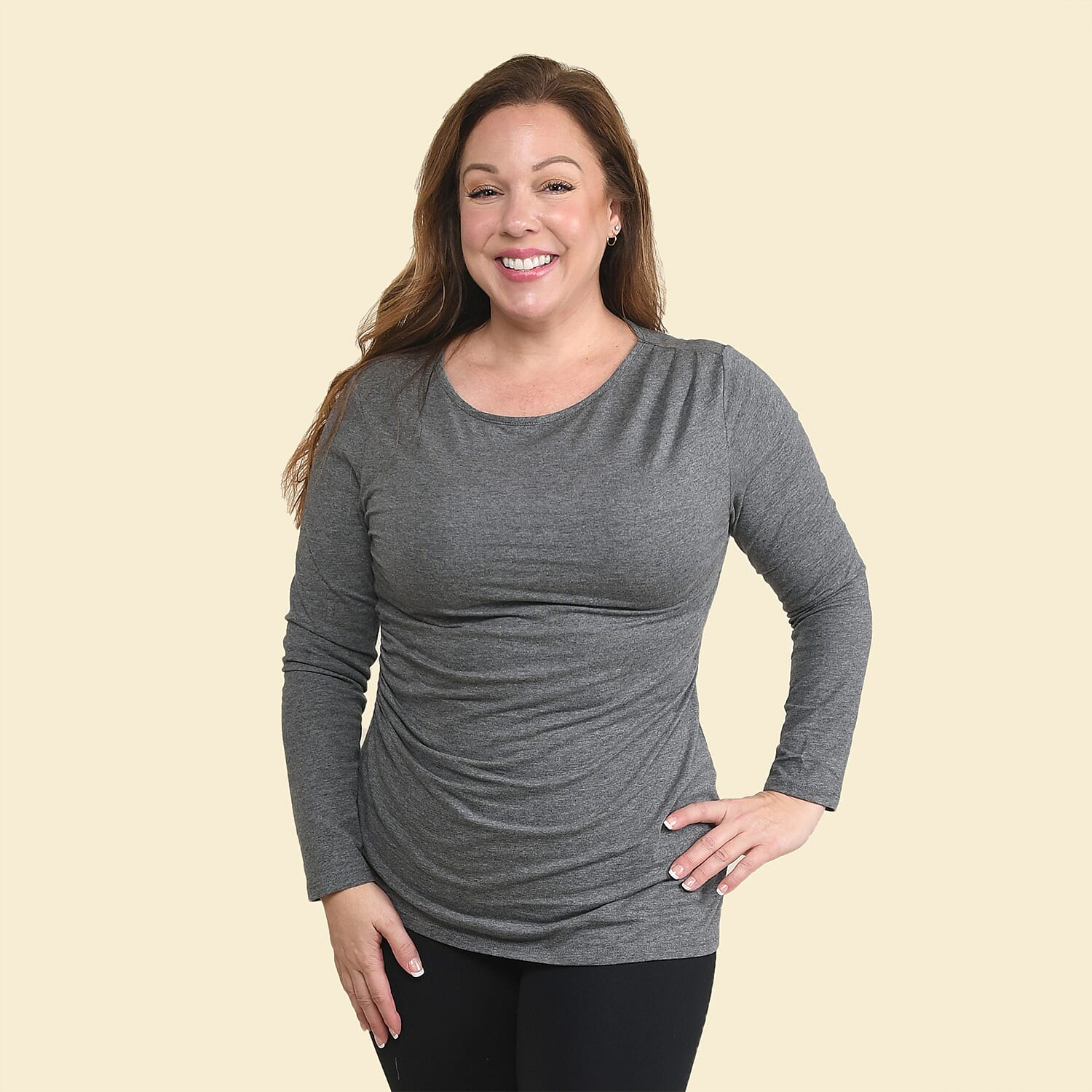 TAMSY Black Long Sleeve Drape Top - Large