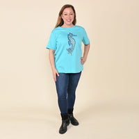 TAMSY Turquoise Knit Crystal Seahorse T-Shirt Large