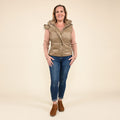 TAMSY Beige Puffer Vest with Faux Fur Hood Large - Sticky add to cart bar