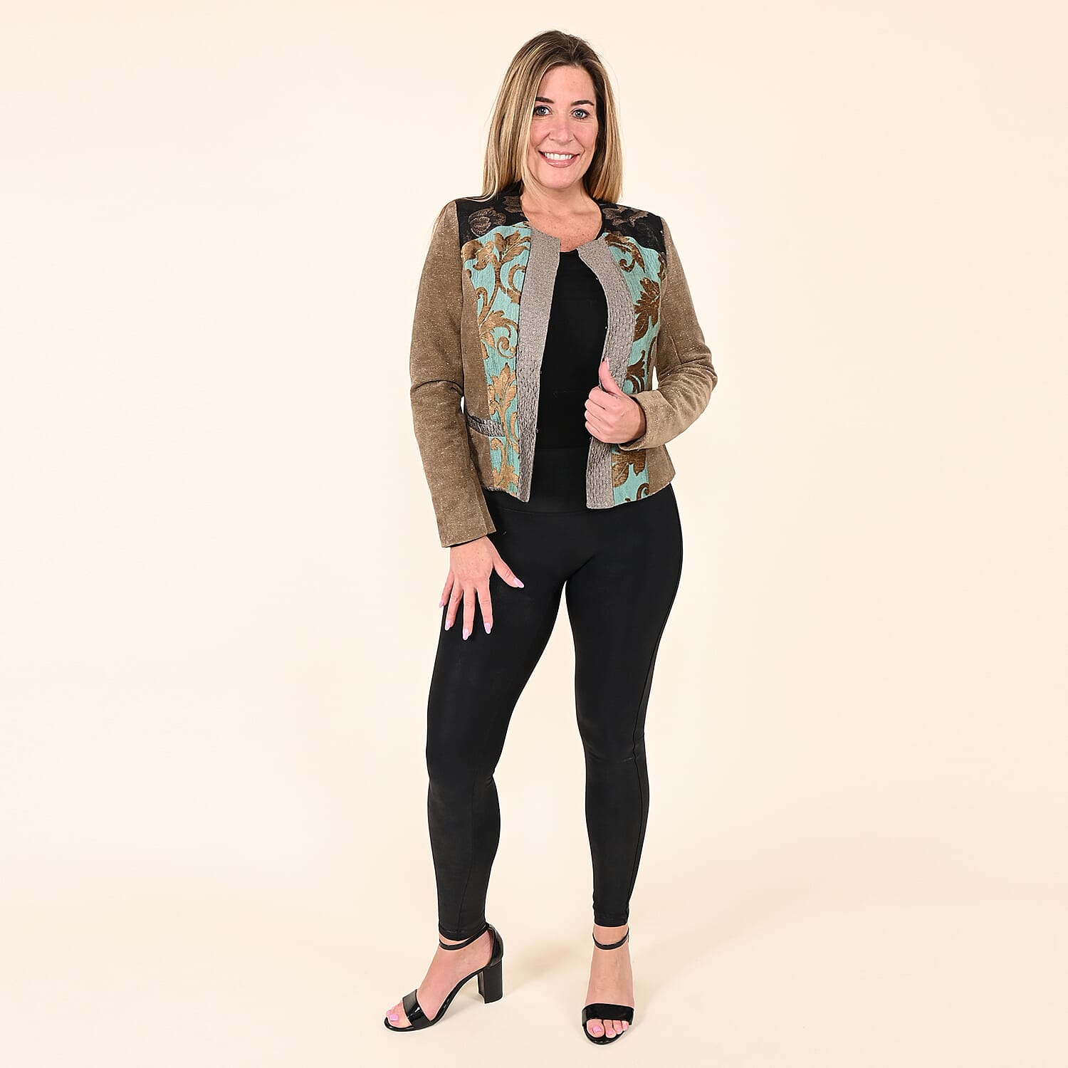 TAMSY Turquoise and Tan Baroque Jacket - Large