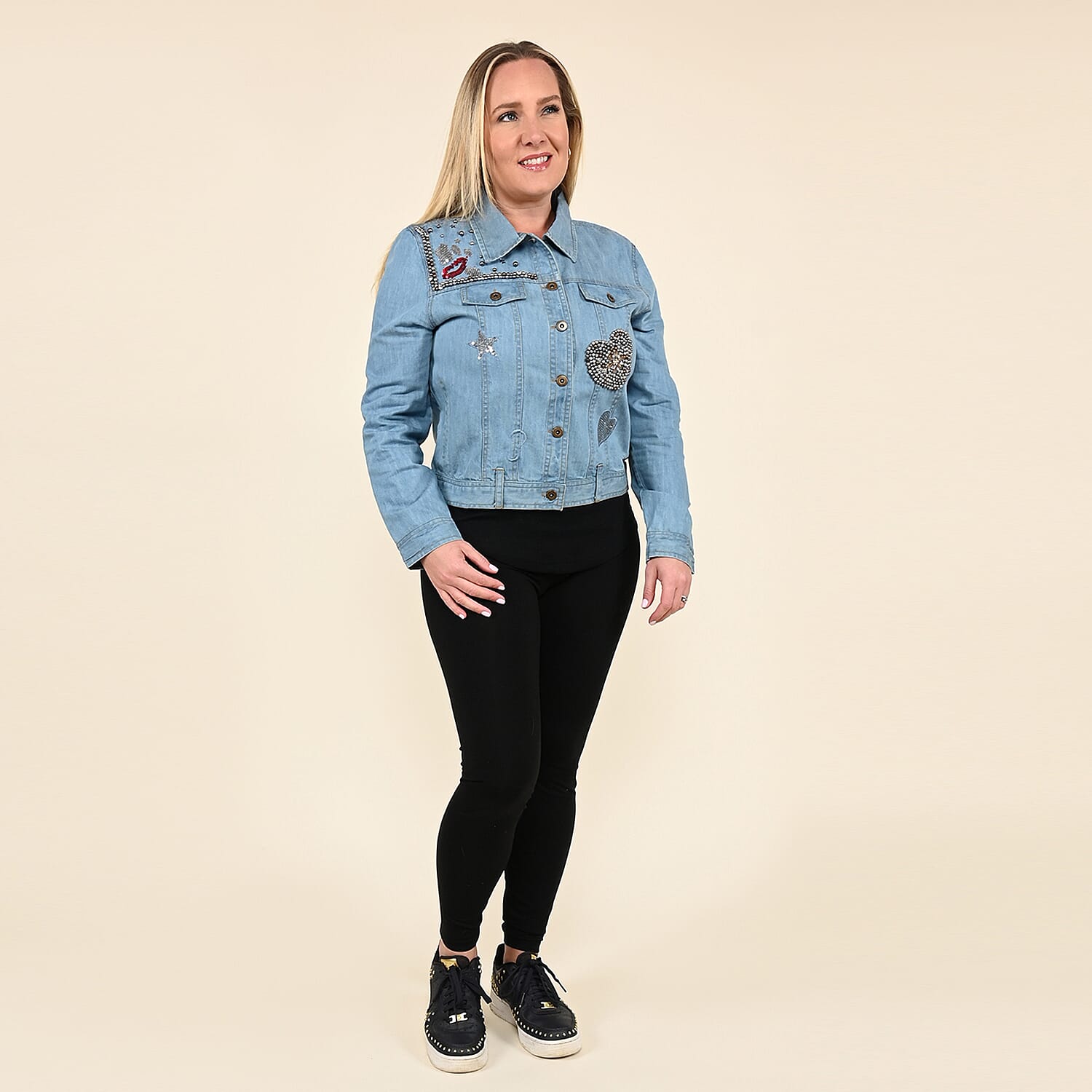TAMSY Denim Jacket with Crystal Embellishments - Large