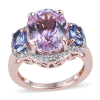 Kunzite, Multi Gemstone Ring in 14K Rose Gold Over Sterling Silver 8.00 ctw