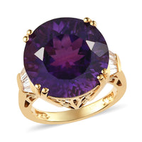 Amethyst and Natural White Zircon Ring in Vermeil Yellow Gold Over Sterling Silver 11.60 ctw