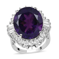Premium Amethyst and Natural White Zircon Ring in Platinum Over Sterling Silver 19.00 ctw