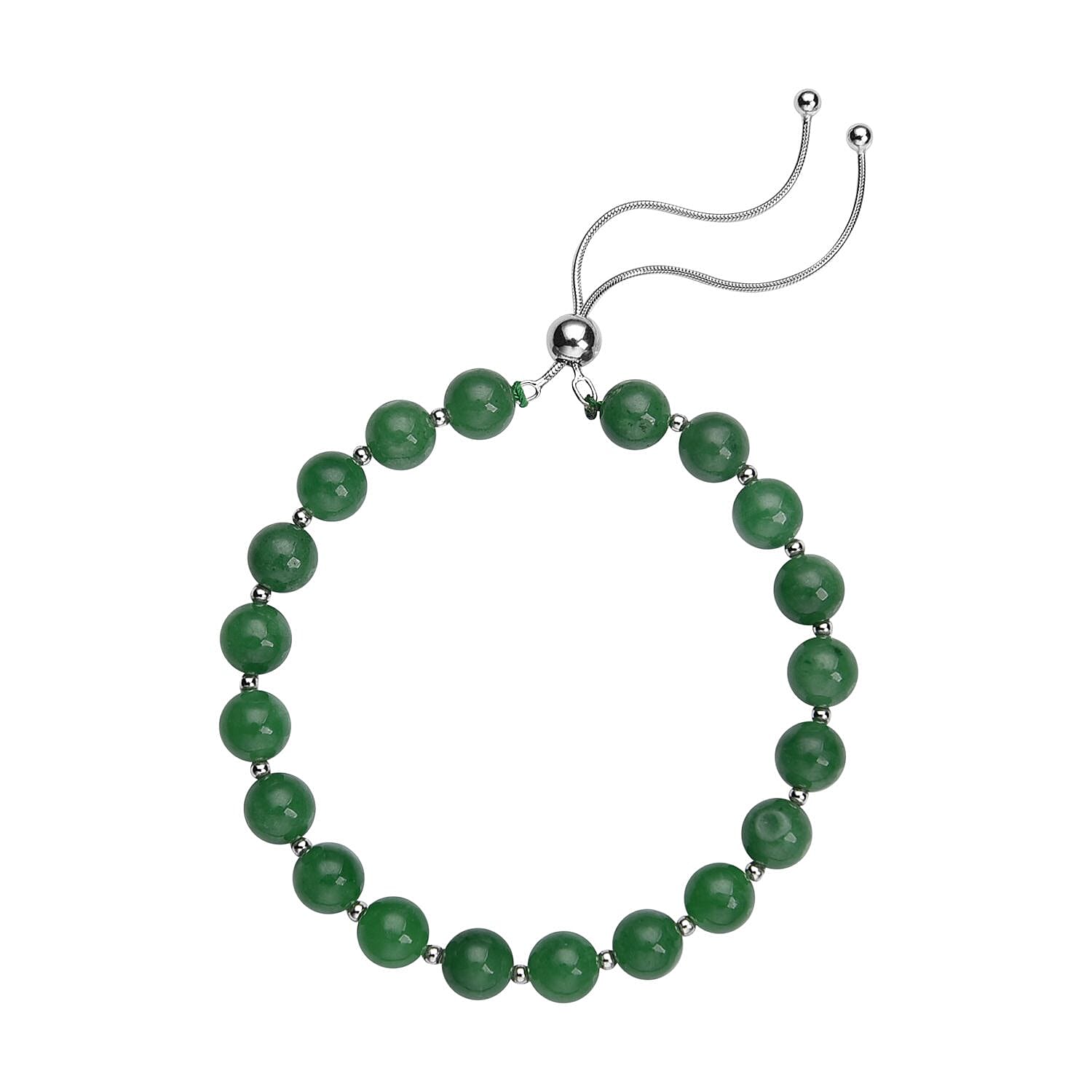 White Jade Beaded Bolo Bracelet in Sterling Silver 70.00 ctw