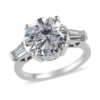 D'Joy Heart & Arrow Cut Moissanite (Rnd 10 mm) Ring in Rhodium Over Sterling Silver (Size 10.0) 3.90 ctw