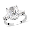 Heart & Arrow Cut Moissanite 3 Stone Ring in Platinum Over Sterling Silver (Size 10.0) 4.75 ctw - Sticky add to cart bar