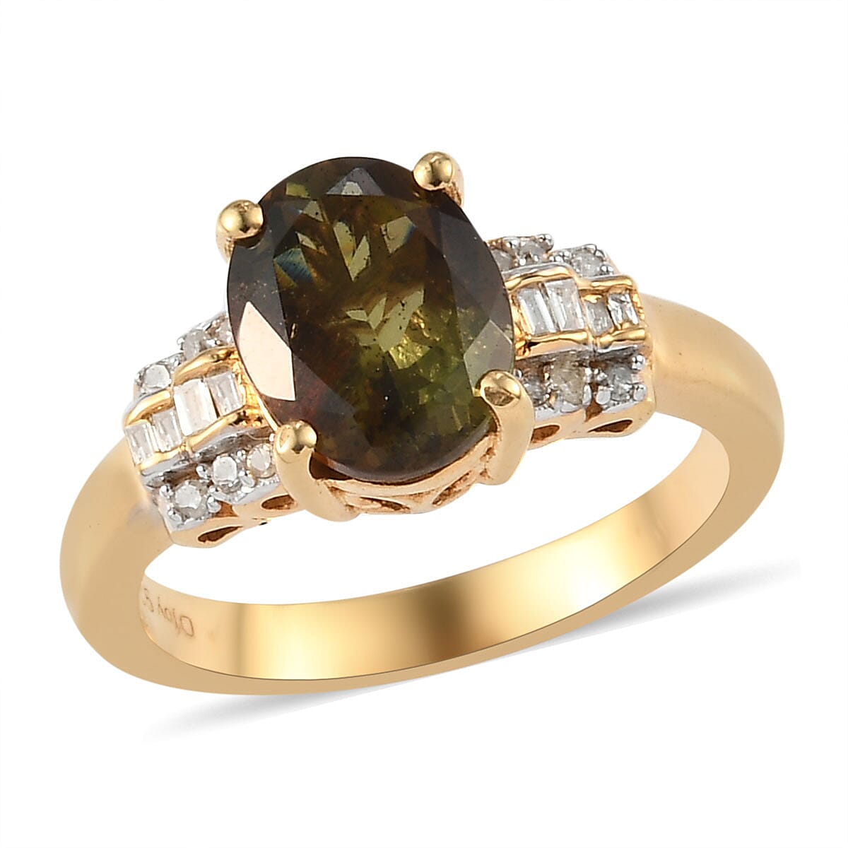 Jenipapo Andalusite and Diamond Ring in Vermeil Yellow Gold Over Sterling Silver 2.10 ctw