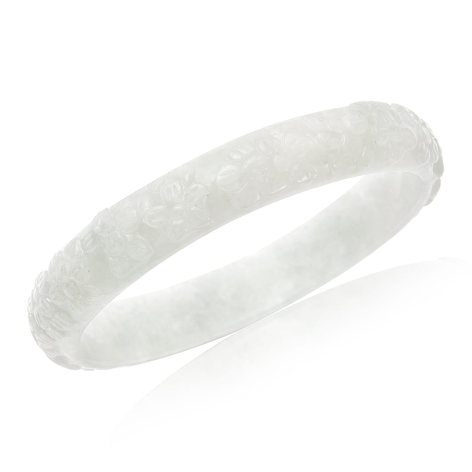 Green Jade Carved Floral Bangle Bracelet (6.75 In) 260.00 ctw