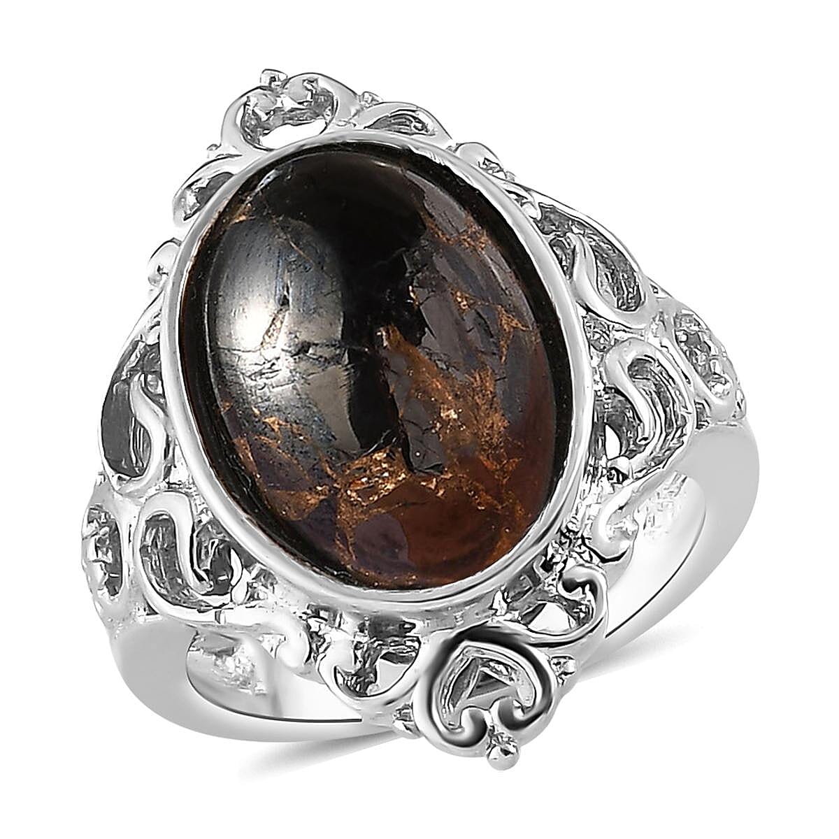 Artisan Crafted Matrix Silver Shungite Solitaire Ring in Platinum Over 950 Copper (Size 10.0) 4.25 ctw