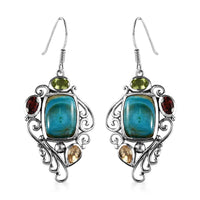 Artisan Crafted Peruvian Opalina and Multi Gemstone Fancy Earrings in Sterling Silver 14.35 ctw