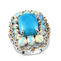 Peruvian Opalina and Multi Gemstone Halo Ring in Vermeil Yellow Gold and Platinum Over Sterling Silver (Size 10.0) 8.15 ctw - Sticky add to cart bar