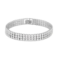 Simulated Diamond 3 Row Bracelet in Silvertone (7.50 In) 20.00 ctw