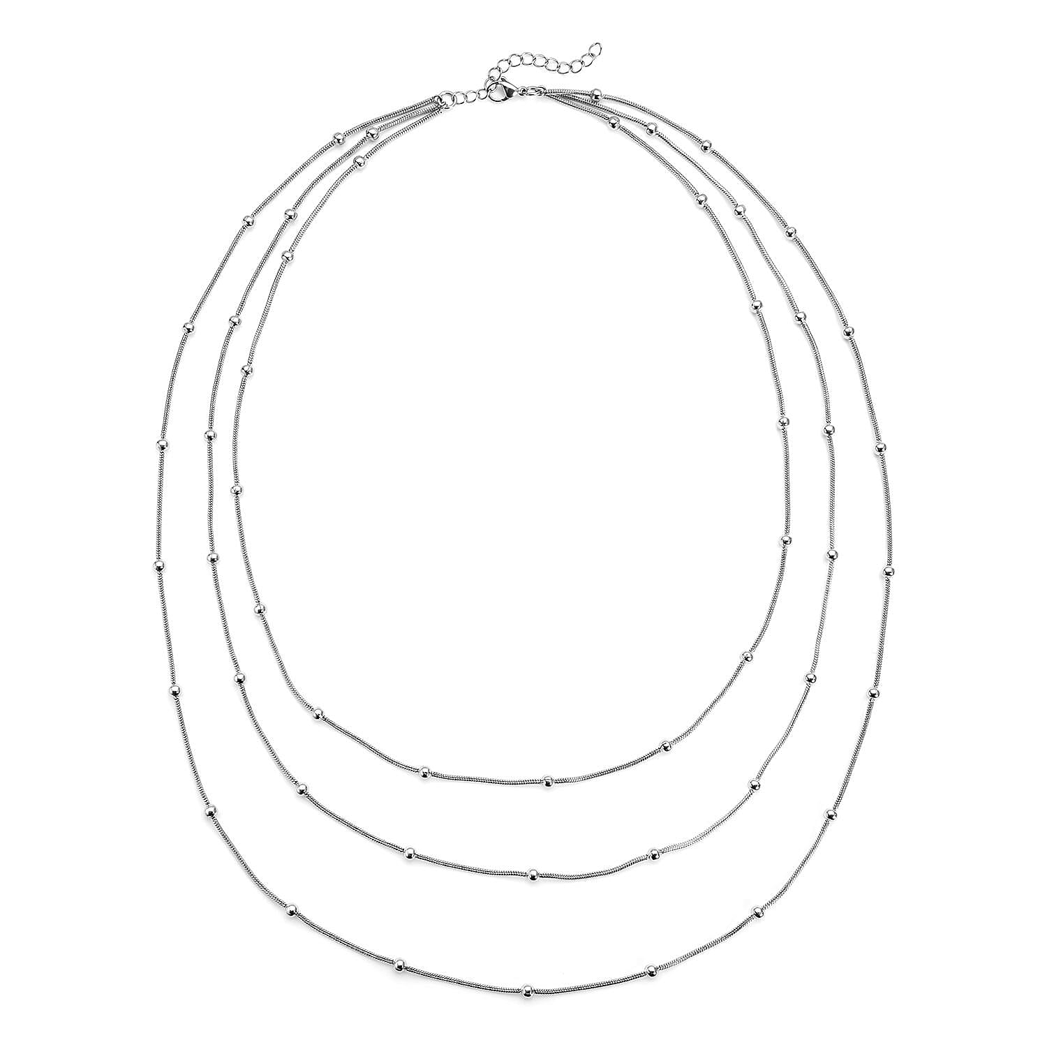 Three Layer Station Necklace (21-23 Inches) in Stainless Steel (29 g) , Tarnish-Free, Waterproof, Sweat Proof Jewelry