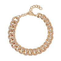 Multi Color Austrian Crystal Curb Link Chain Bracelet in Goldtone (7.50-9.50In)