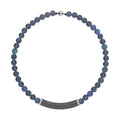 Blue Aurora Borealis Glass and Blue Austrian Crystal Boho Style Necklace 20 Inches in Silvertone - Sticky add to cart bar