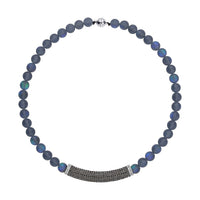 Blue Aurora Borealis Glass and Blue Austrian Crystal Boho Style Necklace 20 Inches in Silvertone
