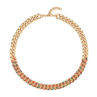 Champagne Austrian Crystal Curb Link Chain Necklace (18-22 Inches) in Goldtone