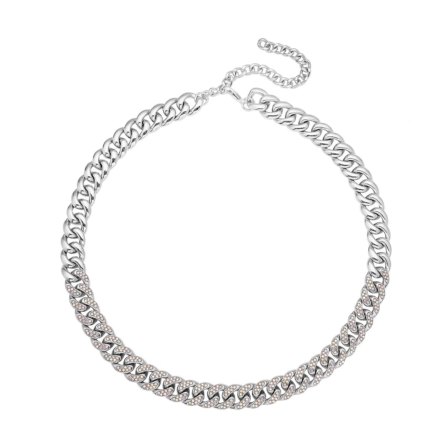 Champagne Austrian Crystal Curb Link Chain Necklace (18-22 Inches) in Goldtone