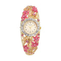 Strada Japanese Movement Purple and White Crystal Floral & Butterfly Pattern Bangle Bracelet (6.5-7 In) Watch in Goldtone (24.65mm) - Sticky add to cart bar