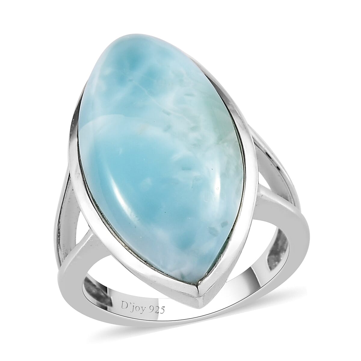 Larimar Elongated Ring in Platinum Over Sterling Silver 14.60 ctw