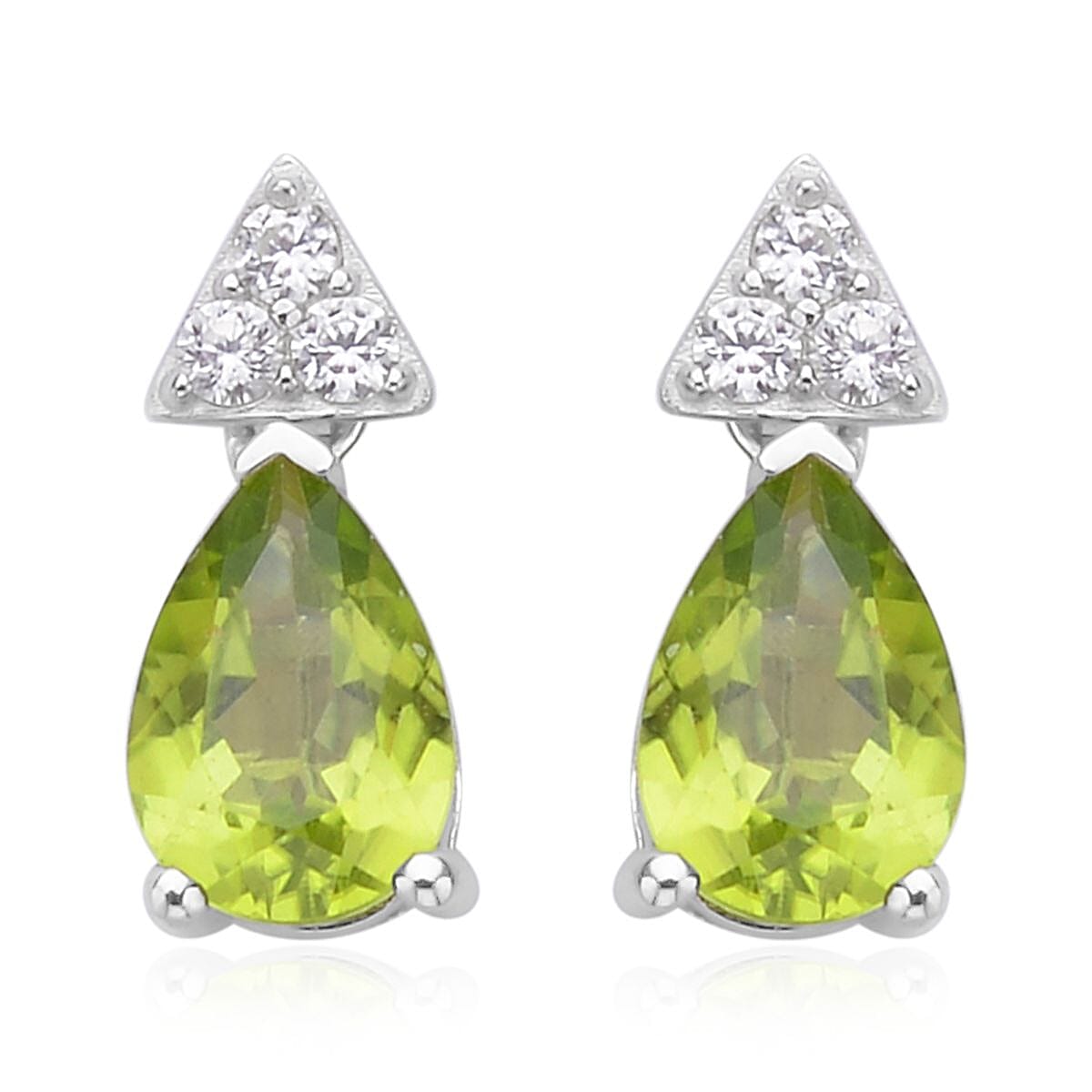 Peridot and White Zircon Drop Earrings in Rhodium Over Sterling Silver 3.10 ctw