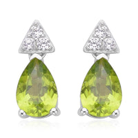 Peridot and White Zircon Drop Earrings in Rhodium Over Sterling Silver 3.10 ctw