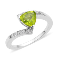 Premium Peridot, Natural White Zircon Fancy Ring in Rhodium Over Sterling Silver (Size 10.0) 1.40 ctw